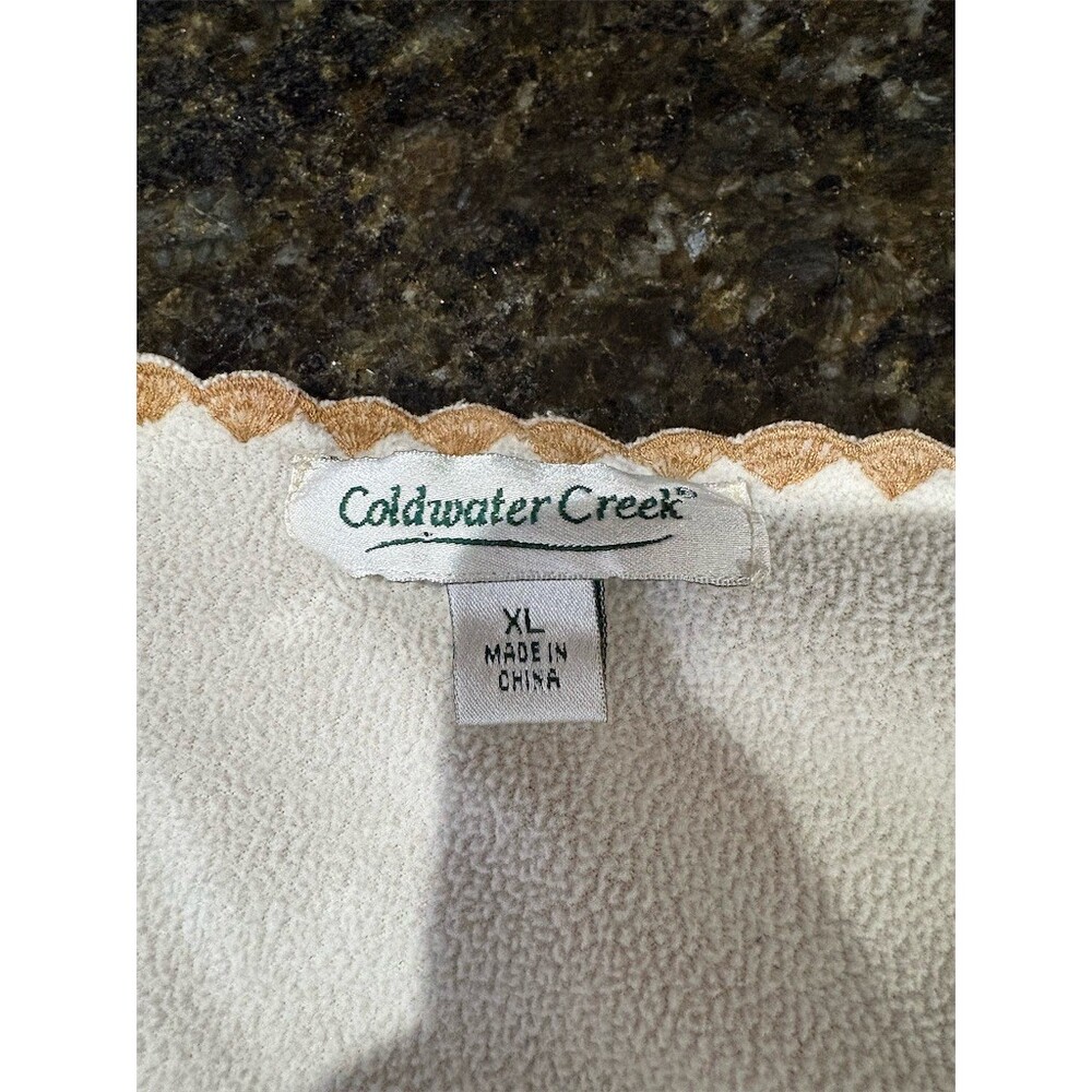 Coldwater Creek Sweater Womens XL Gold Cream Floral Fleece Pullover V-Neck - Picture 5 of 6